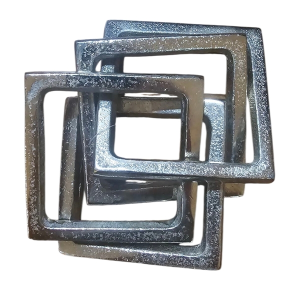 Unbranded Other - Modern Distressed Silver Geometric Home Decor 4 Square Links 4.15"Sq x 18" Long